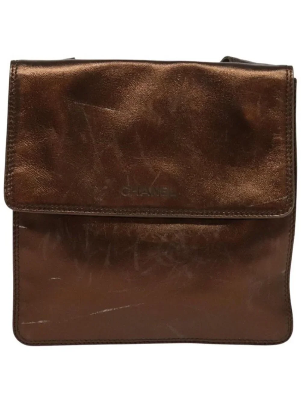 Authentic CHANEL Shoulder Bag Leather Brown CC